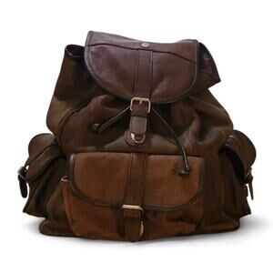 Brown Leather Backpack Bag Rucksack Rugged Drawstring Lined Unbranded